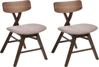 LELAND - Eetkamerstoelen set van 2 - Bruin/Taupe - Rubberhout