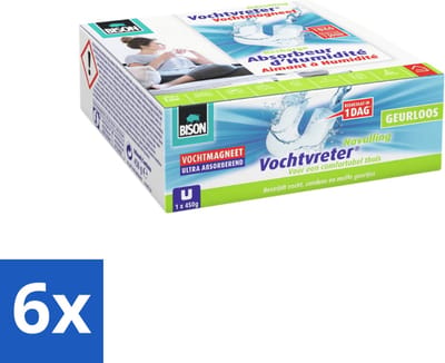 Bison - Ambiance - Vochtvreter - Vochtmagneet - Navulverpakking - 450 Gram - 1 stuk - Geurloos - Voordeelverpakking - 6 stuks