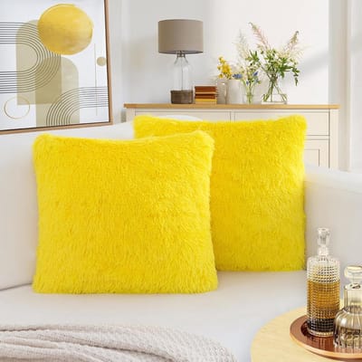 Gele Kussenslopen - Pluche Hoezen - Woondecoratie - Set van 2 - 50 x 50 cm