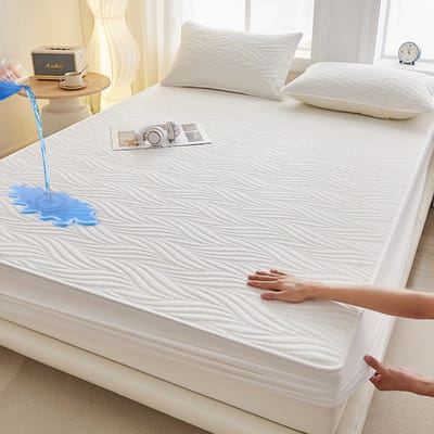 Matrashoes + 2 kussenslopen, TPU-laag voor waterdicht en ademend gebruik, geschikt voor matrassen tot 28 cm dik,Wolken—wit,180*220cm+kussensloop 48*74cm