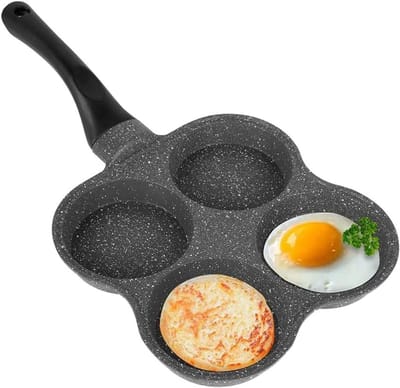 Pannenkoekenpan met 4 Gaten - Eierkoekenpan Gebakken Eierpan - Ontbijt Bakken - Antiaanbaklaag - 36.5 cm Lengte - Zwart