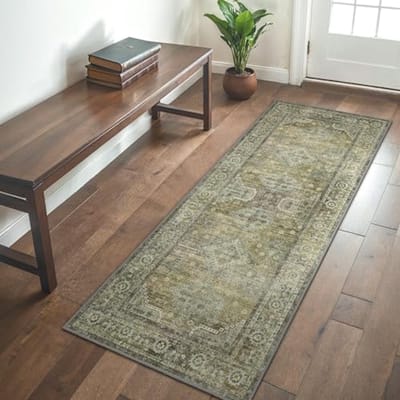 Vintage Wasbaar Vloerkleed met Antislip Onderkant - 80x200CM - Saliegroen