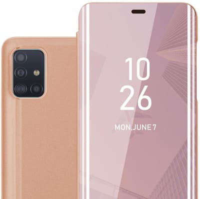 Cadorabo Hoesje geschikt voor Samsung Galaxy A51 4G / M40s in KUNZIET ROZE - Clear View Spiegel Beschermende Case met Tribunefunctie 360 Graden Bescherming Book Case Cover Etui
