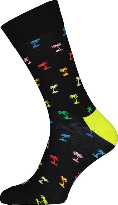 Happy Socks Palm Sock - zwart met palmboompjes - Unisex - Maat: 36 - 40