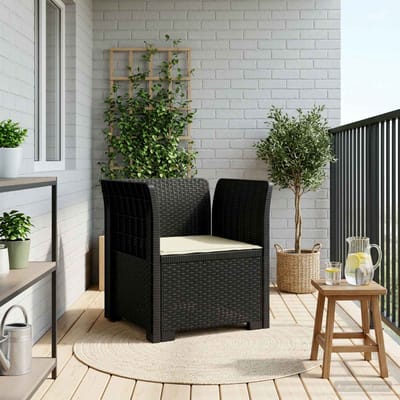 vidaXL - Eén-zits - Fauteuil - met - Kussen - Rieten - Look - PP - Antraciet