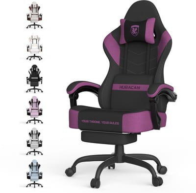 Soontrans - Gamestoel Ergonomisch - Verstelbare Gaming Stoel - Ademende Premium Technische Stof - Verstelbare Hoofdsteun en Lendenkussen - Rugleuning 90°-135° - Geschikt Als Bureaustoel Voor E-sports - Thuis en Kantoor - Zwart-paars