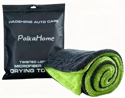 PolkaHome® Droogdoek Auto 1400 GSM – Extra Grote Microvezel Autodroogdoek – Voertuig Droogdoek voor Auto Wassen & Drogen – Gedraaide Lus – Superabsorberend & Streeploos – 90 × 60 cm