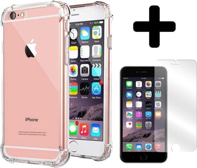 Hoesje - Met Screenprotector - Geschikt voor Apple iPhone 6 / 6s - Sterk & Shockproof - Siliconen Case - Back Cover - Telefoon Hoes - Shock Proof - Telefoonhoesjes - Transparant