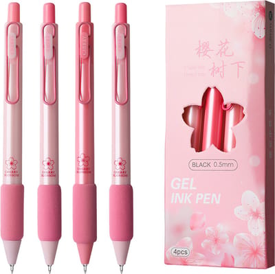 Ainy Cherry Balpennen - set van 4 stuks zwarte pennen met zachte kussengrip voor kinderen en volwassenen - kawaii middelbare schoolspullen