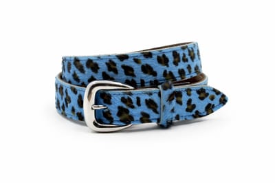 Blauwe dames jeans riem 3,5 cm leer/hairon met giraffeprint - Leer (Hairon) - Jeans riem - Casual - Maat 85