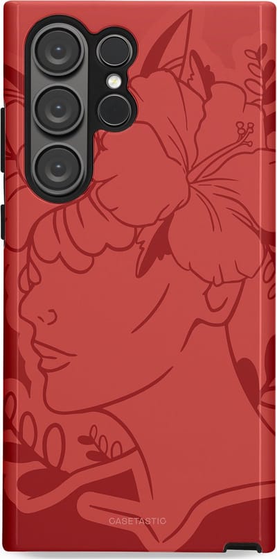 Casetastic hoesje geschikt voor Samsung Galaxy S23 Ultra - Dubbellaagse bescherming - Bloemenfluistering - Fashion Case - Koraal Terracotta