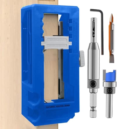 Deurscharnier Freesmal - Mal voor Scharnieren - Nauwkeurig Houtwerk - Verstelbare Uitsparing - 3-5 Inch - Blauw
