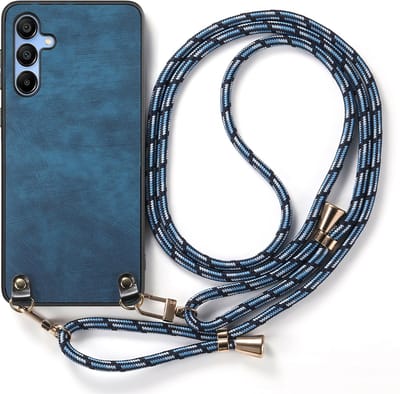 Hybride Backcover met Verstelbare/Afneembare Schouderband + Screenprotector voor Galaxy A15 _ Blauw