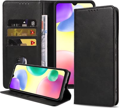 Smartphonica Telefoonhoesje geschikt voor Xiaomi Redmi 10A kunstleren Hoesje met Magnetische sluiting en Pasjeshouders Book Case met Klepje - Zwart geschikt voor Xiaomi Redmi 10A