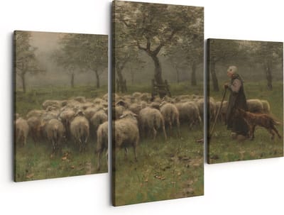 Artaza Canvas Schilderij Drieluik Herderin met Kudde Schapen - Anton Mauve - 150x120 - Groot - Foto Op Canvas - Canvas Print