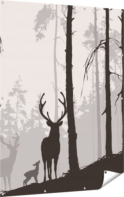 Gards Tuinposter Herten in het Bos - Silhouet - 120x160 cm - Tuindoek - Tuindecoratie - Wanddecoratie buiten - Tuinschilderij
