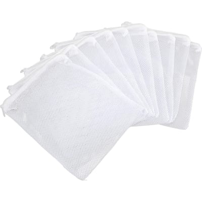 10PCS Sacs Médias Filtrants pour Aquarium Grands Sacs Filtrants en Filet de Nylon à Mailles avec Fermeture Éclair pour Charbon Actif Anneaux en Céramique white