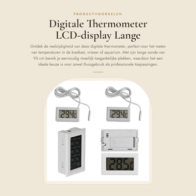 Dailygoods- Digitale Thermometer Lange Sonde - LCD-Display - Temperatuurmeter - Nauwkeurig - Voor Koelkast/Aquarium - 95 cm Sensor