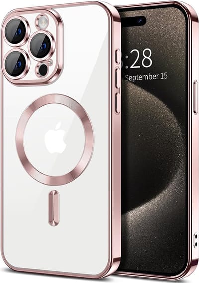 Hoesje geschikt voor Apple iPhone 15 Pro Max - Techsuit Luxury Crystal Back Cover - Geschikt voor MagSafe - Transparant/Roze