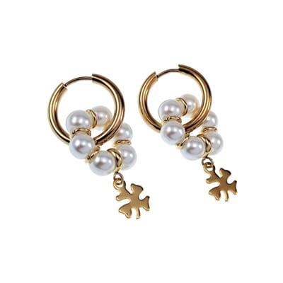 ∅19mm X 2,5mm Lange Oorbellen Dames - Klavertje Vier - Verguld RVS - Oorringen met Ronde Kristal Hanger