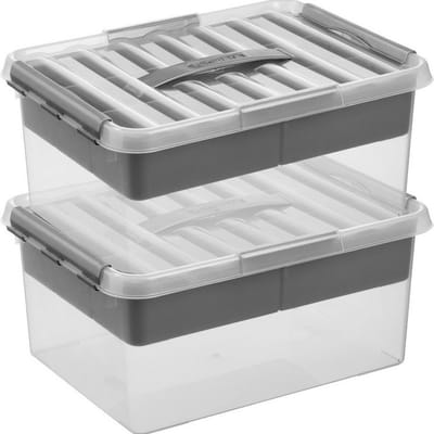 Sunware Q-Line opberg boxen - opbergdozen - 2x - met vakverdeling / vakken tray - 15 liter - 40 x 30 x 18 cm - kunststof
