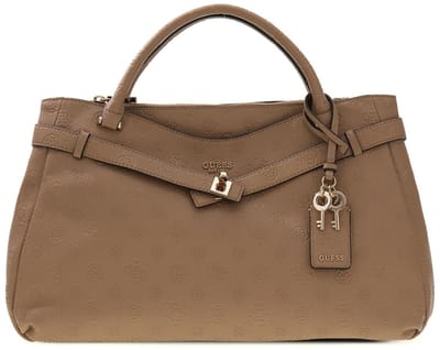 GUESS handtas schoudertas Ella Logo Girlfriend Satchel Beige Logo Taupe