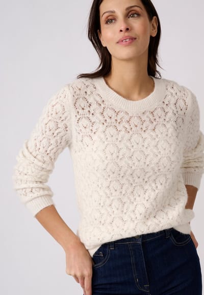 Damart - Opengewerkte trui van wol- en alpacamix - Dames - Wit - XS