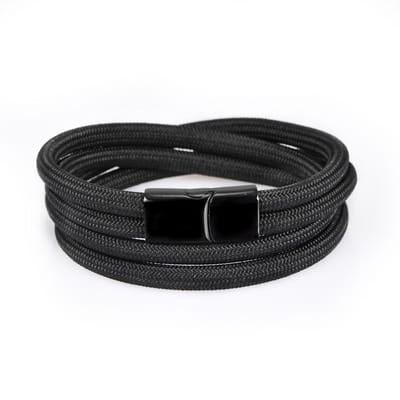 Wikkelarmband Touw zwart fijn met Magnetische Sluiting Galeara NOA Double 19.5cm Heren en Dames