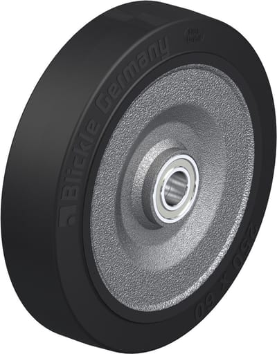 Wiel van 250 mm met zwart elastisch rubber op een gelaste stalen kern