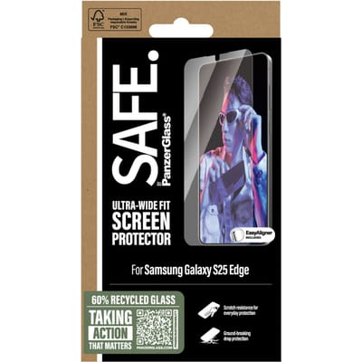 SAFE by PanzerGlass Screenprotector geschikt voor Samsung Galaxy S25 Edge Glazen | SAFE by PanzerGlass Ultra-Wide-Fit Screenprotector - Case Friendly