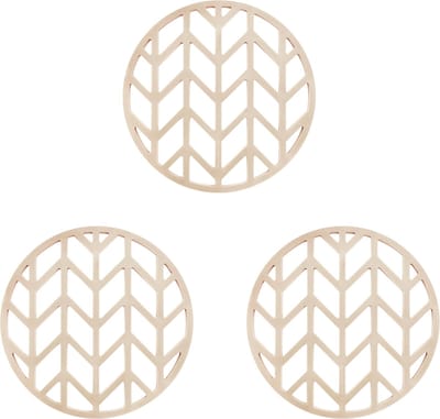 Krumble Pannenonderzetter - Set van 3 - Pannenonderzetter hittebestendig - Pannenonderzetter Siliconen - Pannenonderzettters - Pijlen patroon - Diameter 14 - Beige
