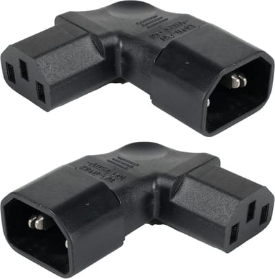 Set van 2 Koelapparaat Stekkers IEC C14 naar C13, 90° Hoekige Voedingskabel voor Computer, PDU en Printer, 250V 10A, Ideaal voor Koude Apparaten en Ruimtebesparing