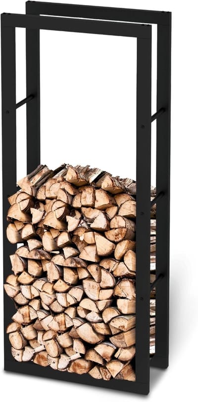 Stevig Metalen Brandhoutrek Zwart - Houtopslag voor Buiten en Binnen (150x25x60 cm) Inclusief Ovenhandschoen