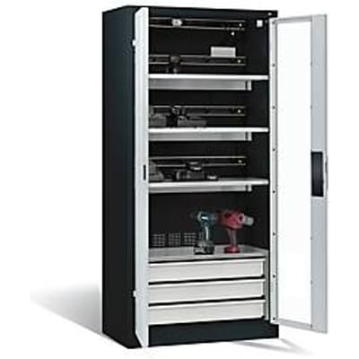 C+P Comfort acculaadkast met kijkvenster van acrylglas, H 1950 x B 930 x D 500 mm, antraciet/lichtgrijs