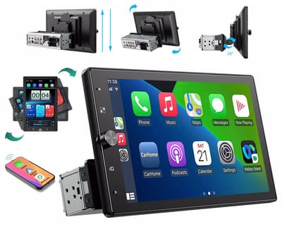 ESSGOO Universele Draaibaar 1Din Autoradio - 10,4 inch Touchscreen - Apple Carplay en Android Auto - Handsfree bellen - Bluetooth USB AUX GPS - FM-Radio
