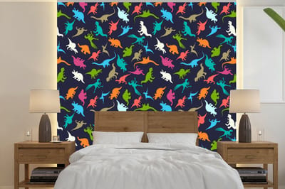 Behang - Fotobehang Patronen - Dino - Kleuren - Jongens - Kinderen - Kids - Kind - Breedte 240 cm x hoogte 240 cm