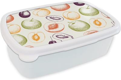 Broodtrommel Wit - Lunchbox - Brooddoos - Patroon - Eten - Illustratie - 18x12x6 cm - Volwassenen