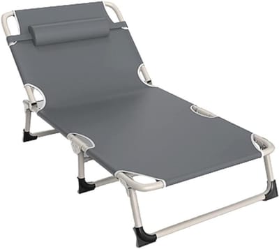 Campingbed met matras - Opvouwbaar bed - Buiten slapen - 4 verstelbare posities - 170 cm lengte - Grijs