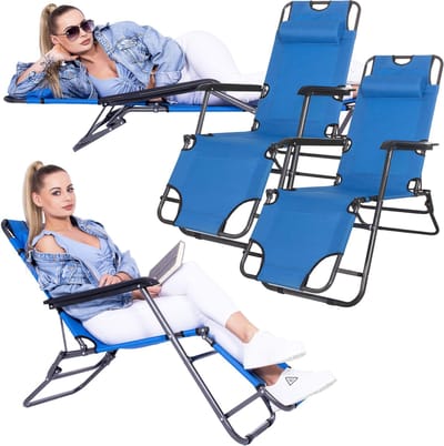 Springos Tuinstoelen | Ligstoel | Ligbed | Verstelbaar | Inclusief Hoofdsteun | 2 Stuks | Lichtblauw