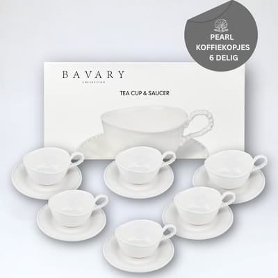 OZ Home Bavary Collection Pearl Koffiekopjes - 12-delig - 200 ml - Porselein - Met Schotels - Koffiekopjes