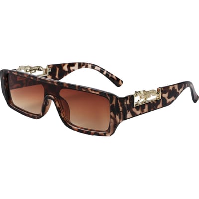 Dernières Lunettes de Soleil Petit Cadre Tête de Léopard Métallique Cadre Carré Lunettes de Soleil Femmes Élégantes Monobloc Miroir Lunettes Hommes