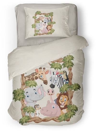 Eleganzzz Kinder Dekbedovertrek Jungle Kingdom - Jungle Dieren Dekbedovertrek - Multi - 140x200/220cm - Dekbedovertrek Kinderen - Micropercal - Eenpersoons