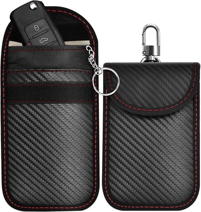RFID Signaal Blokkering Sleuteltas - 2 Stuks Anti-Diefstal Sleutelhoes voor Sleutels, Carbon Fiber Stijl met Haak en Ring, Perfect voor Reserve Sleutels en Sleutelhangers