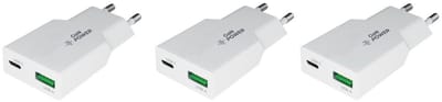 3 stuks OneOne 36W snellader met 2 poorten. USB C en USB A. Platte GAN Quick Charge lader. PD PPS oplader adapter past op Apple iPhone XR, iPhone XS, iPhone XS Max, iPhone 10, iPhone 11, 11 Pro, 11Pro Max