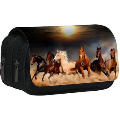 Dubbellaags etui dier paard paard 3D kleurendruk basisschool en middelbare school kinderen etui schrijfwaren tas