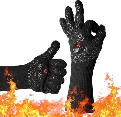 Hittebestendige handschoenen - Grill handschoenen - Veilig koken - Hittebestendig 600F - Lange onderarmbescherming - Zwart en rood