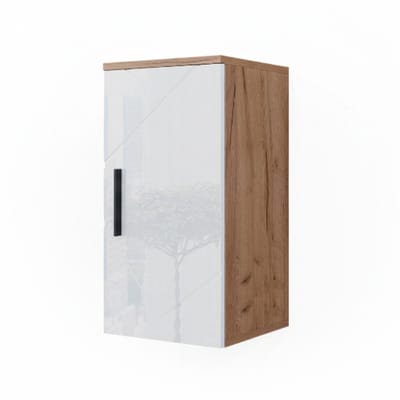 Vicco Irma Badkamerkast – 30 x 59 cm met legplank Wit hoogglans/goud power eiken