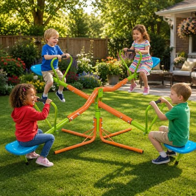 4-zits schommelwip - Metalen carrouselwip - 360°draaibaar - Corrosiebestendig staal - Stoel draagvermogen 50 kg - Geschikt voor kinderen van 3 jaar en ouder - Oranje, groen