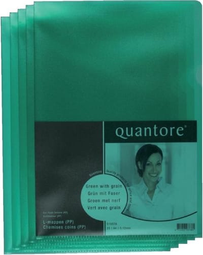 Insteekmap L-model Quantore * A4 L-map * Groen * PP * 0.12mm dik * 100 stuks
