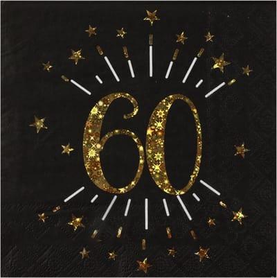 Santex Verjaardag feest servetten - leeftijd 60 jaar - 10x stuks - zwart/goud - 33 x 33 cm
